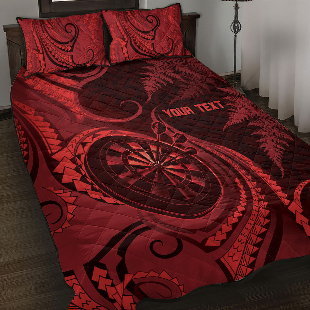 Personalised New Zealand Red Darts Quilt Bed Set Maori Fern Curve Style