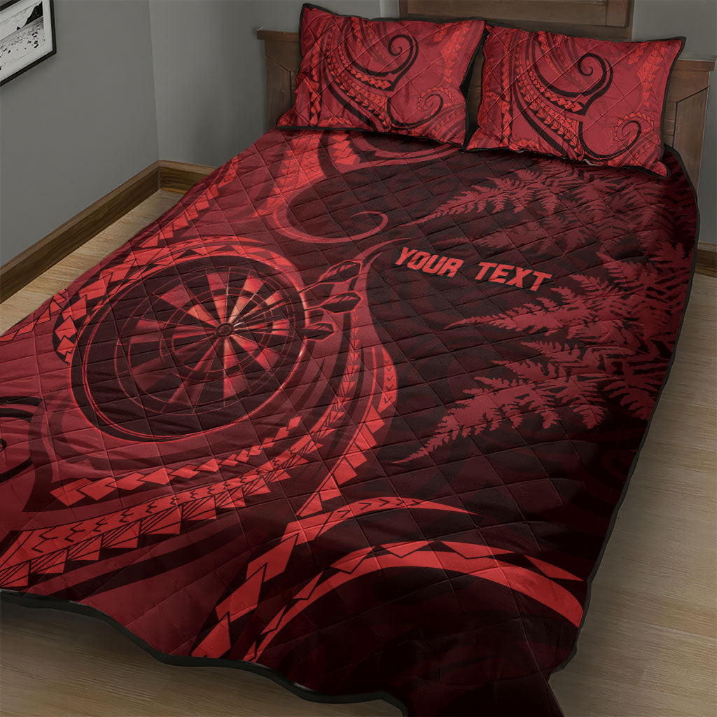 Personalised New Zealand Red Darts Quilt Bed Set Maori Fern Curve Style