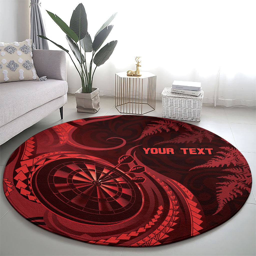 Personalised New Zealand Red Darts Round Carpet Maori Fern Curve Style