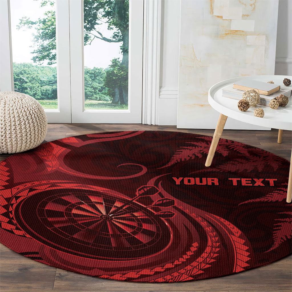 Personalised New Zealand Red Darts Round Carpet Maori Fern Curve Style