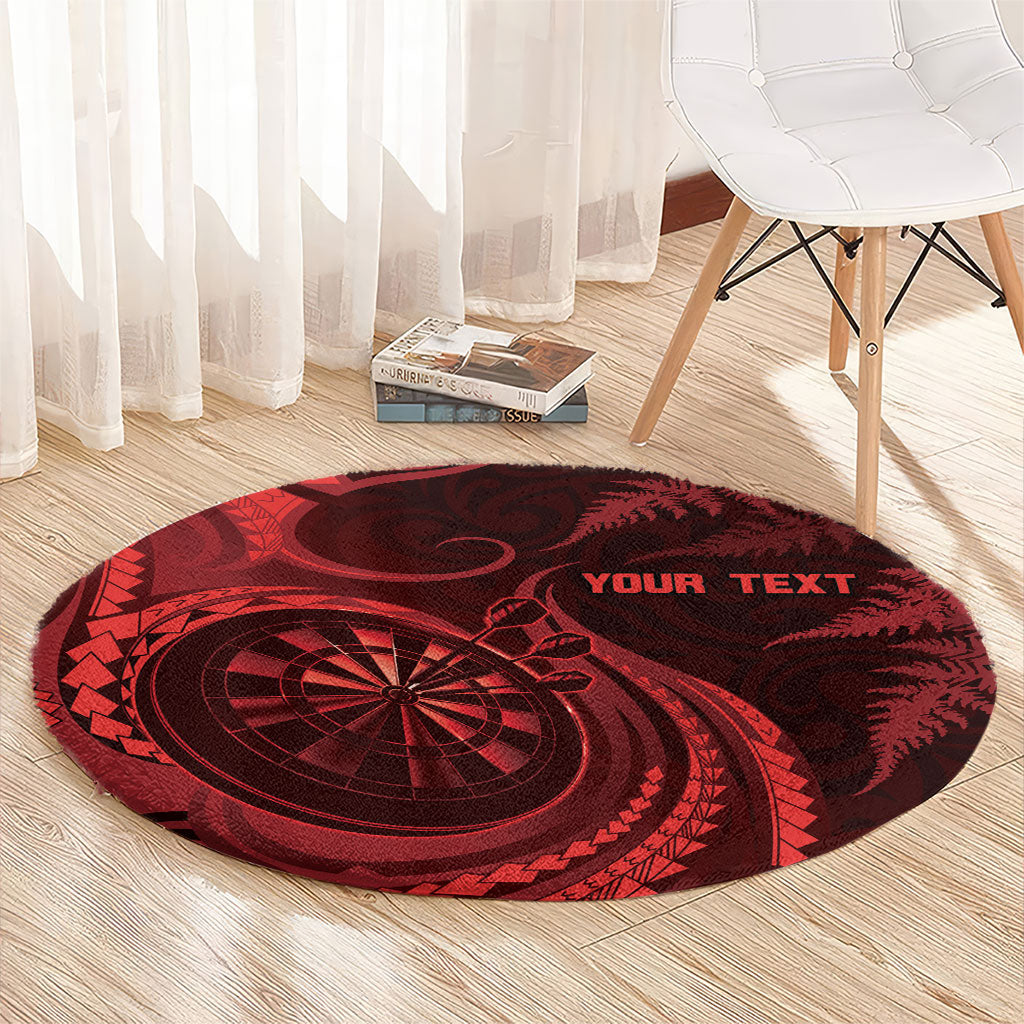 Personalised New Zealand Red Darts Round Carpet Maori Fern Curve Style