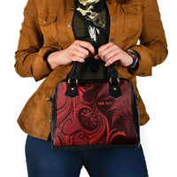 Personalised New Zealand Red Darts Shoulder Handbag Maori Fern Curve Style