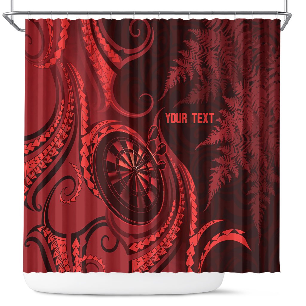 Personalised New Zealand Red Darts Shower Curtain Maori Fern Curve Style LT05 Red - Polynesian Pride