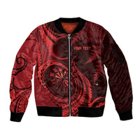 Personalised New Zealand Red Darts Sleeve Zip Bomber Jacket Maori Fern Curve Style