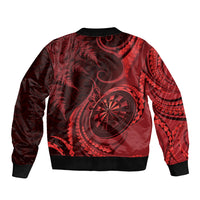 Personalised New Zealand Red Darts Sleeve Zip Bomber Jacket Maori Fern Curve Style