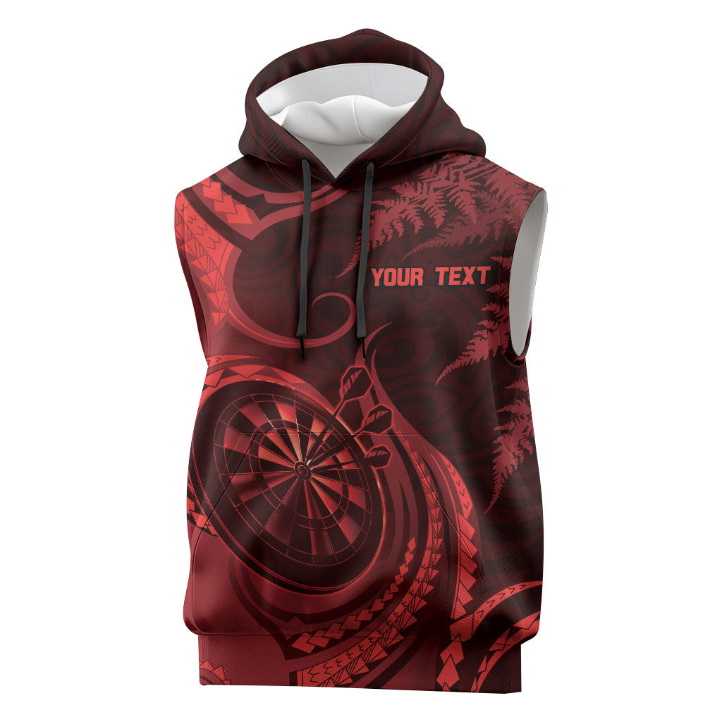 Personalised New Zealand Red Darts Sleeveless Hoodie Maori Fern Curve Style