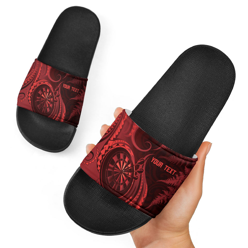 Personalised New Zealand Red Darts Slide Sandals Maori Fern Curve Style