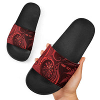 Personalised New Zealand Red Darts Slide Sandals Maori Fern Curve Style