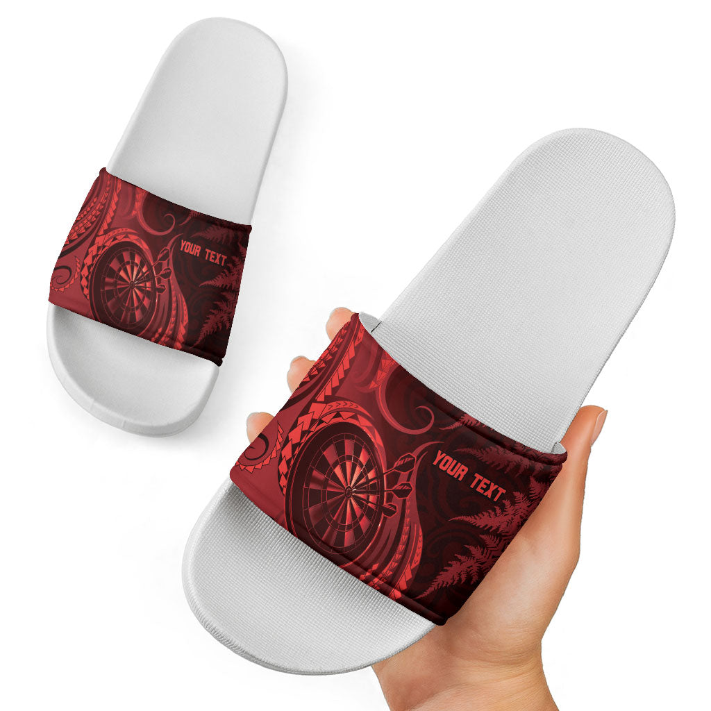 Personalised New Zealand Red Darts Slide Sandals Maori Fern Curve Style