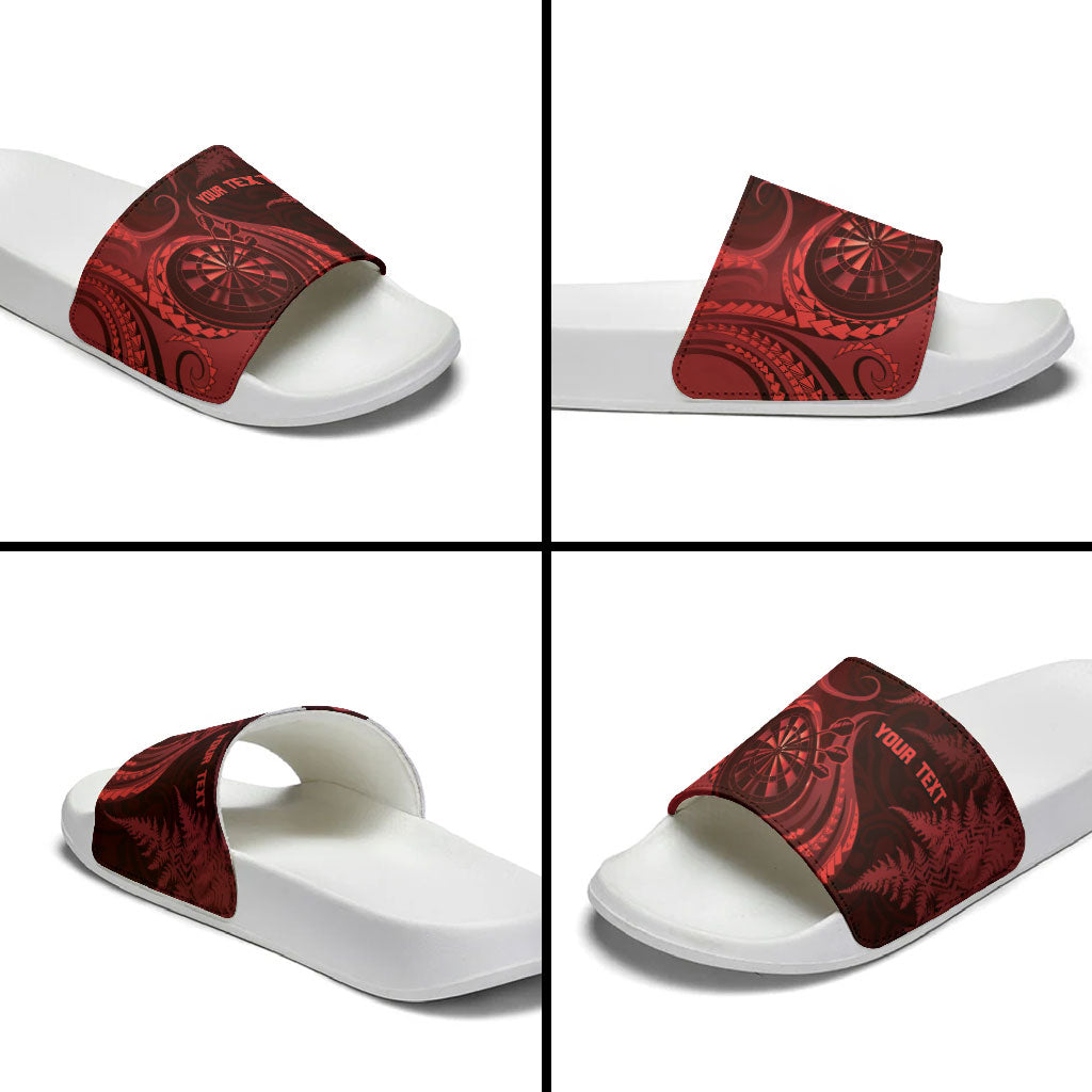 Personalised New Zealand Red Darts Slide Sandals Maori Fern Curve Style