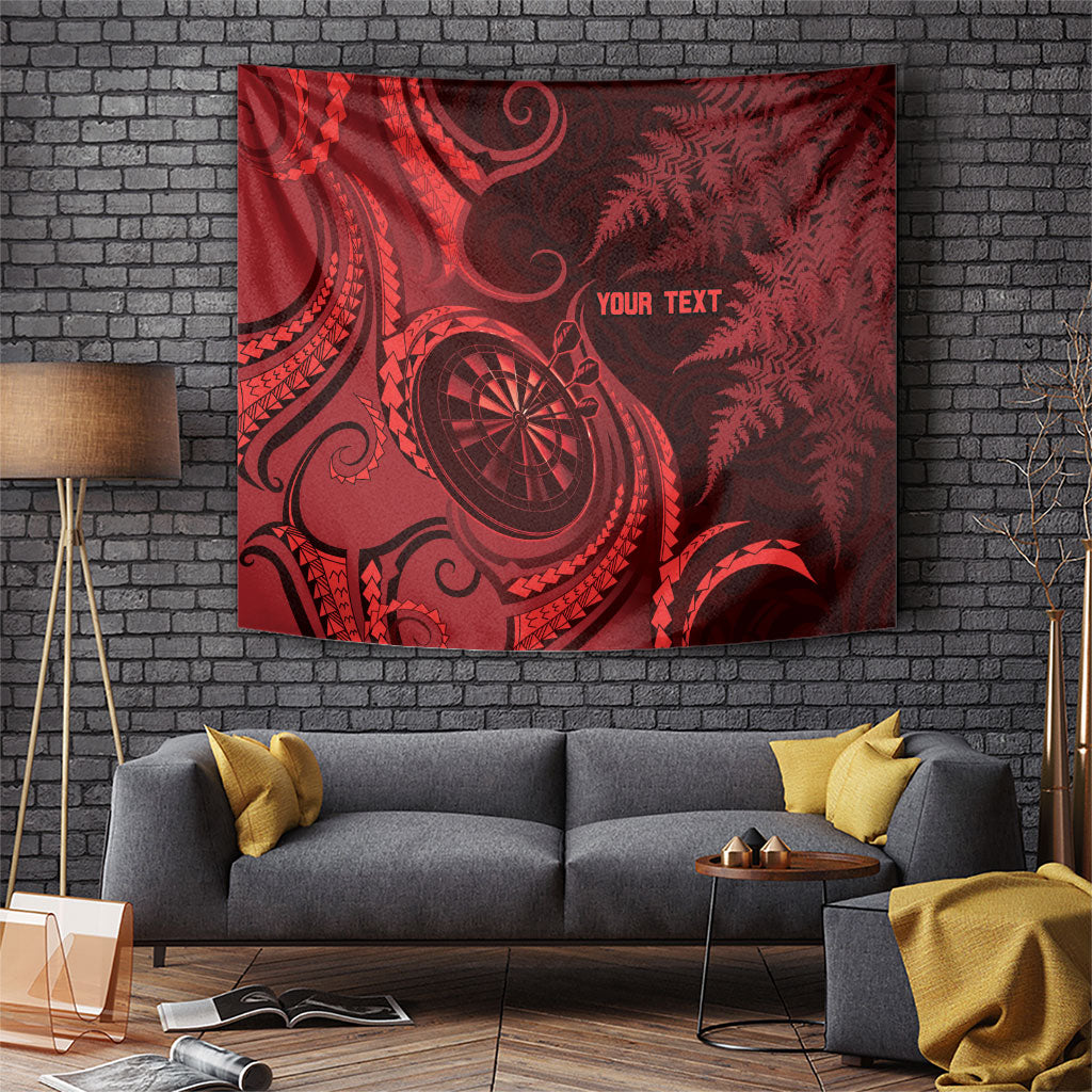Personalised New Zealand Red Darts Tapestry Maori Fern Curve Style