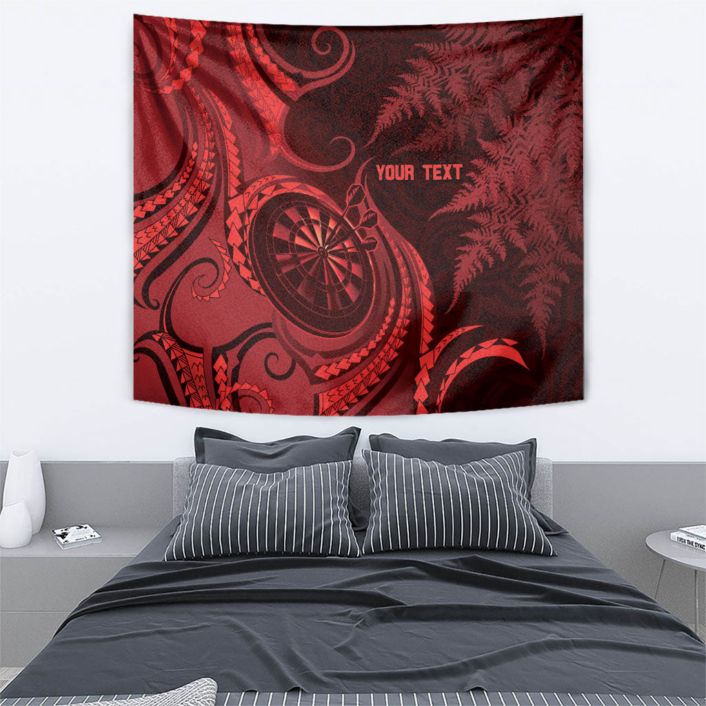 Personalised New Zealand Red Darts Tapestry Maori Fern Curve Style