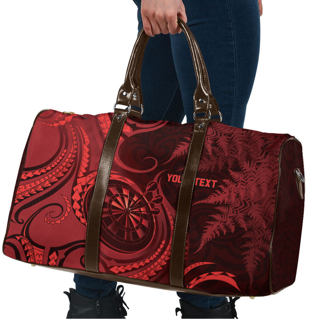 Personalised New Zealand Red Darts Travel Bag Maori Fern Curve Style