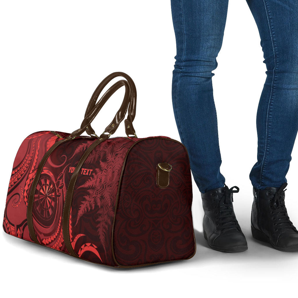 Personalised New Zealand Red Darts Travel Bag Maori Fern Curve Style