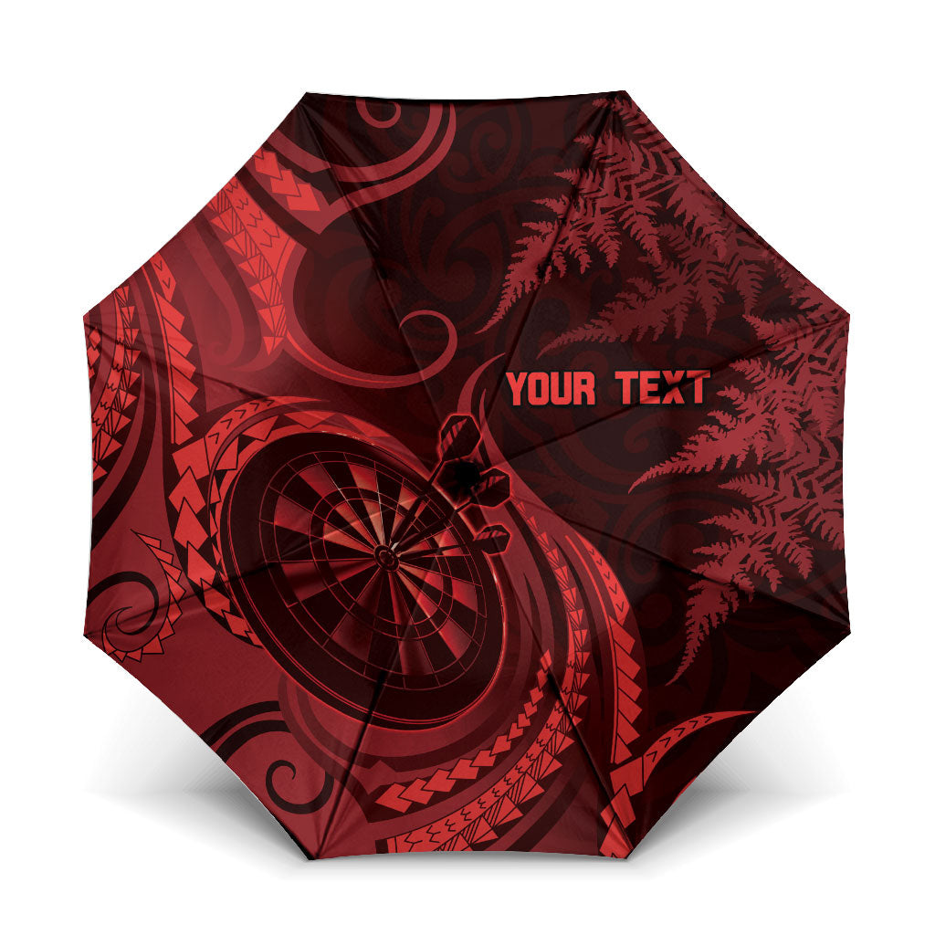 Personalised New Zealand Red Darts Umbrella Maori Fern Curve Style