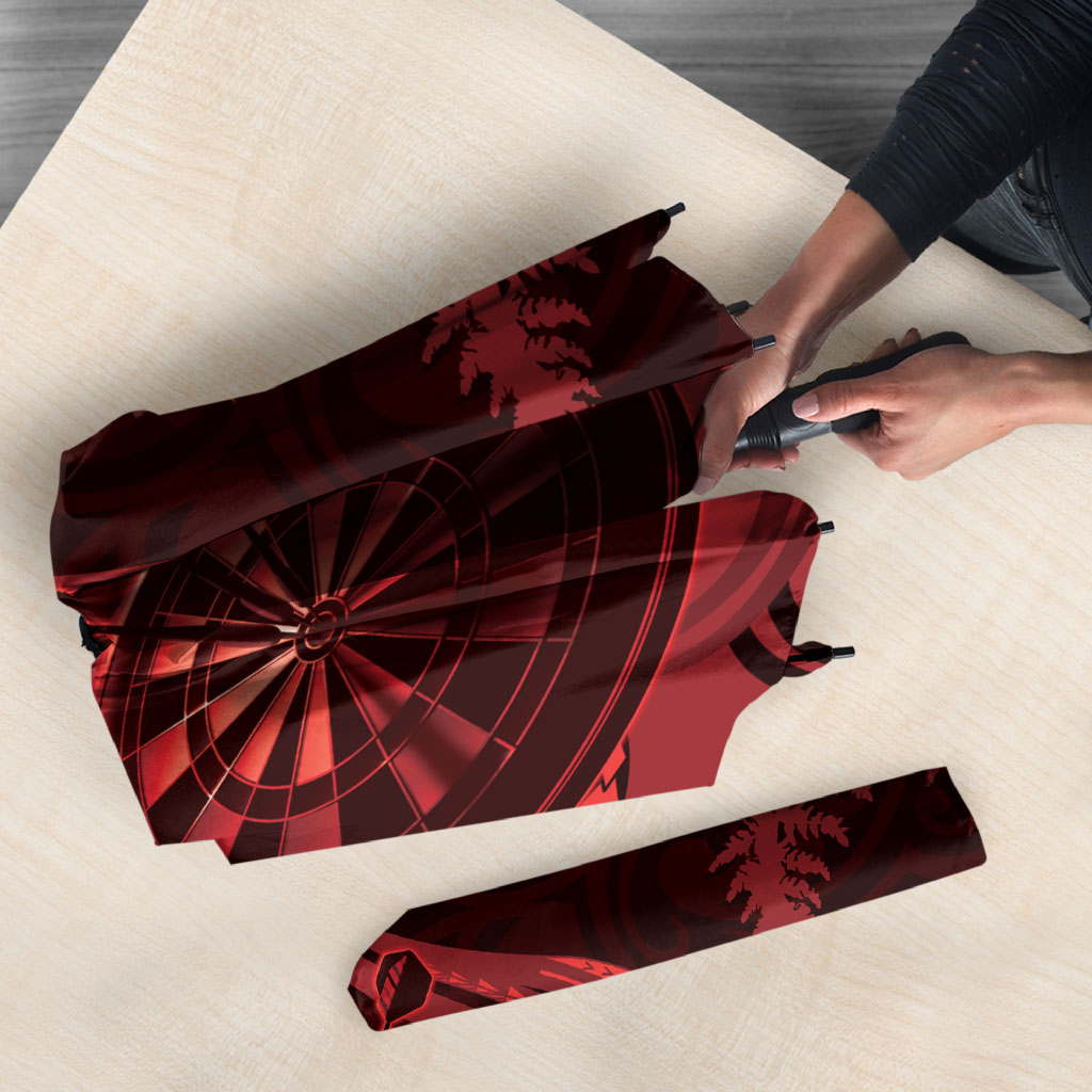 Personalised New Zealand Red Darts Umbrella Maori Fern Curve Style