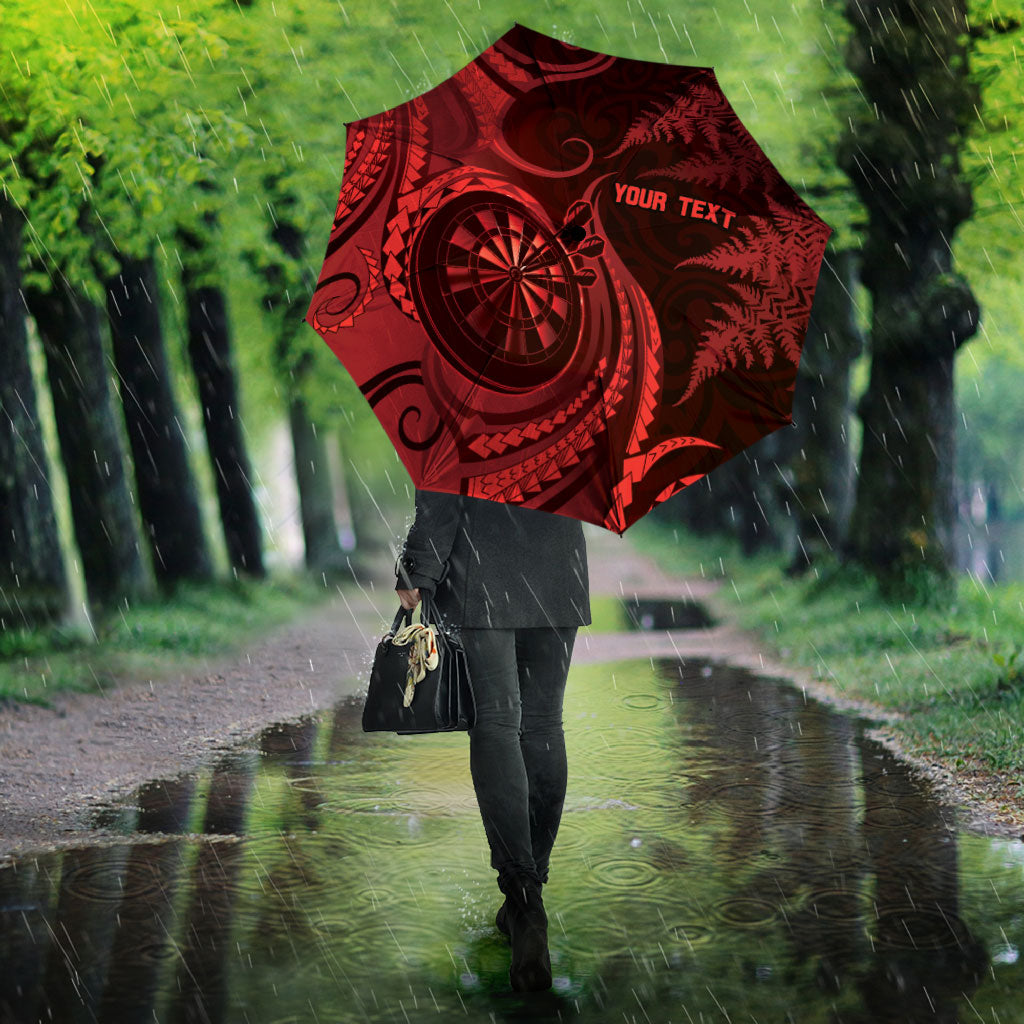 Personalised New Zealand Red Darts Umbrella Maori Fern Curve Style