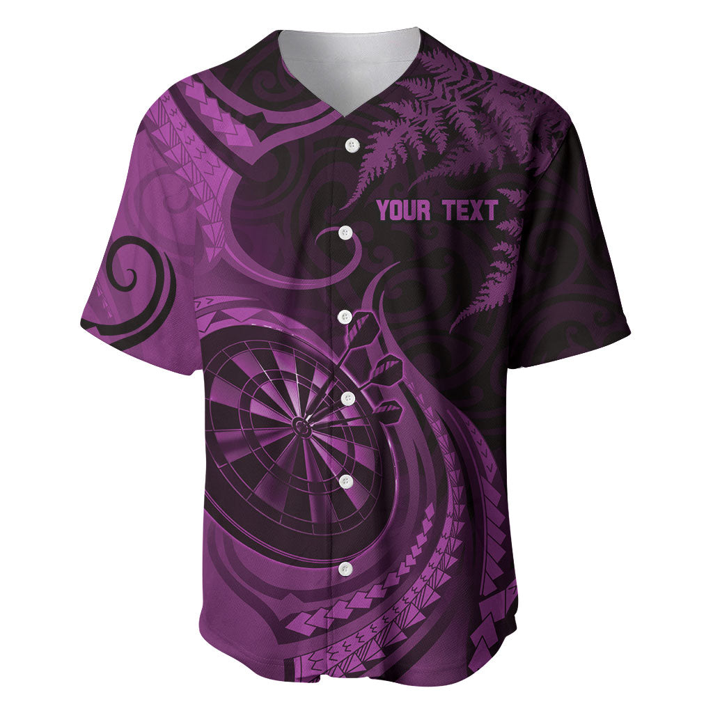 Personalised New Zealand Purple Darts Baseball Jersey Maori Fern Curve Style