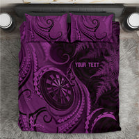 Personalised New Zealand Purple Darts Bedding Set Maori Fern Curve Style
