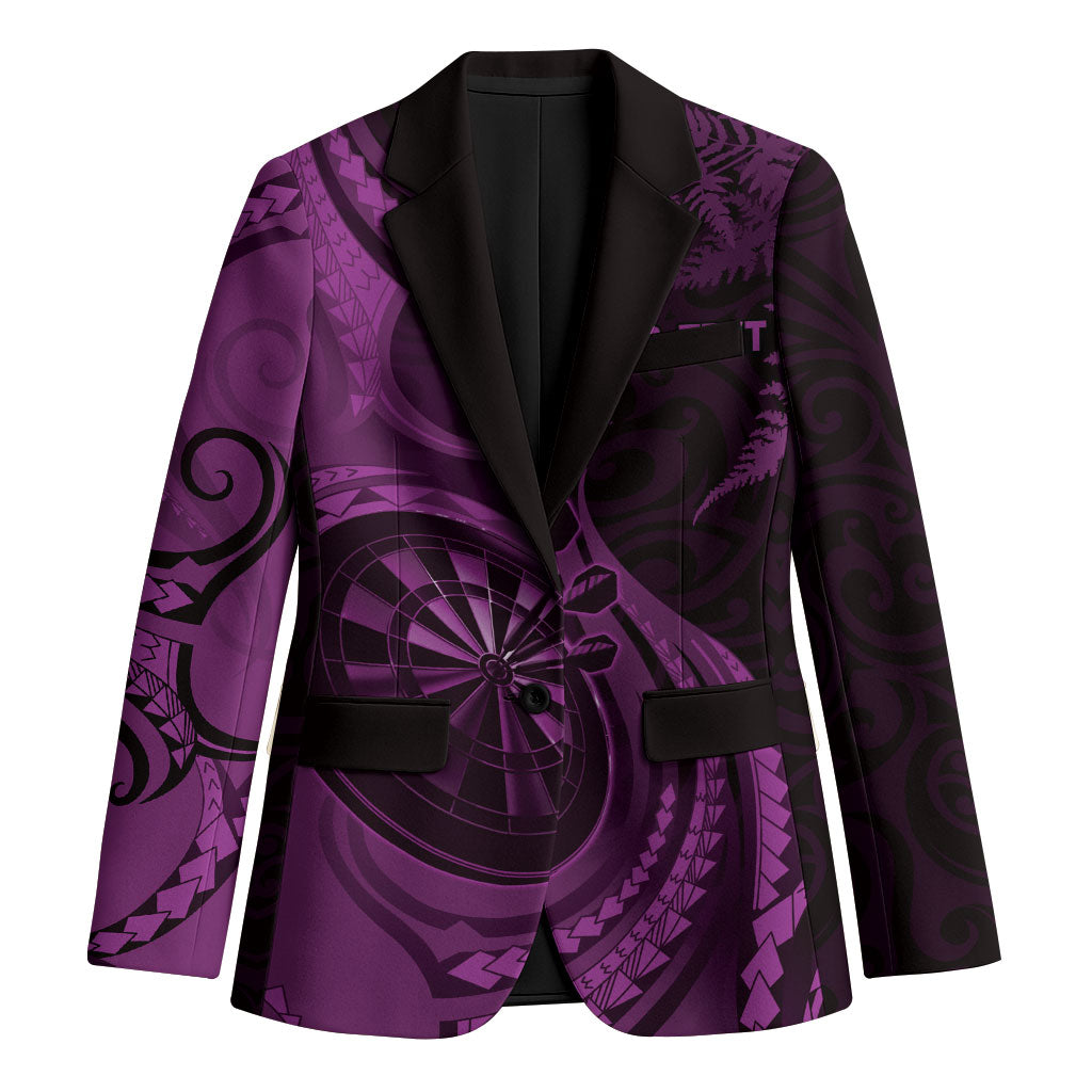 Personalised New Zealand Purple Darts Blazer Maori Fern Curve Style