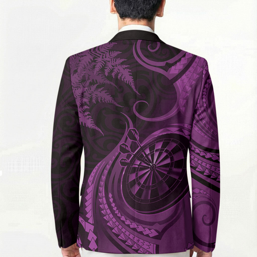 Personalised New Zealand Purple Darts Blazer Maori Fern Curve Style