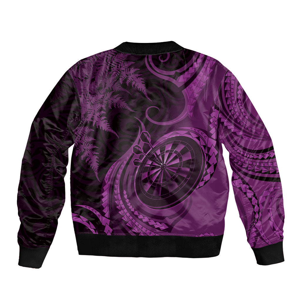 Personalised New Zealand Purple Darts Bomber Jacket Maori Fern Curve Style