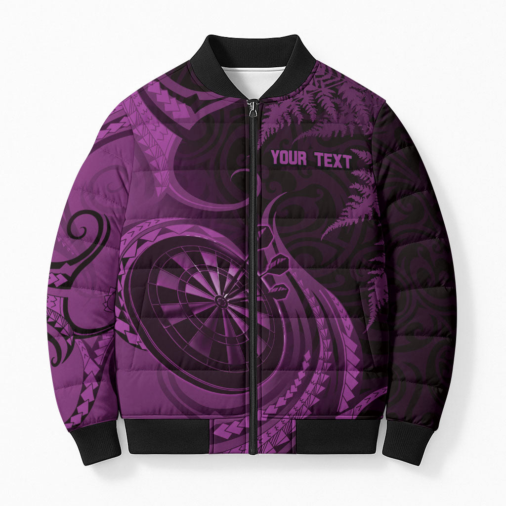 Personalised New Zealand Purple Darts Bomber Puffer Jacket Maori Fern Curve Style LT05 Unisex Purple - Polynesian Pride