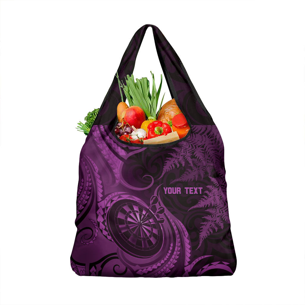 Personalised New Zealand Purple Darts Grocery Bag Maori Fern Curve Style