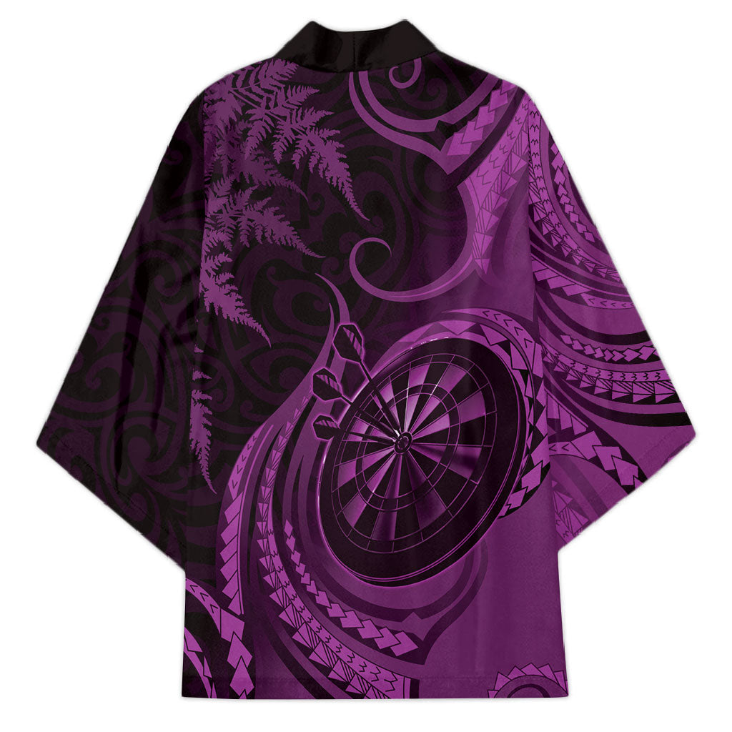Personalised New Zealand Purple Darts Kimono Maori Fern Curve Style