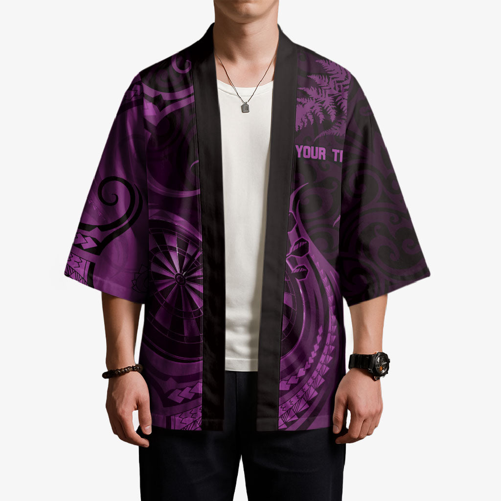 Personalised New Zealand Purple Darts Kimono Maori Fern Curve Style