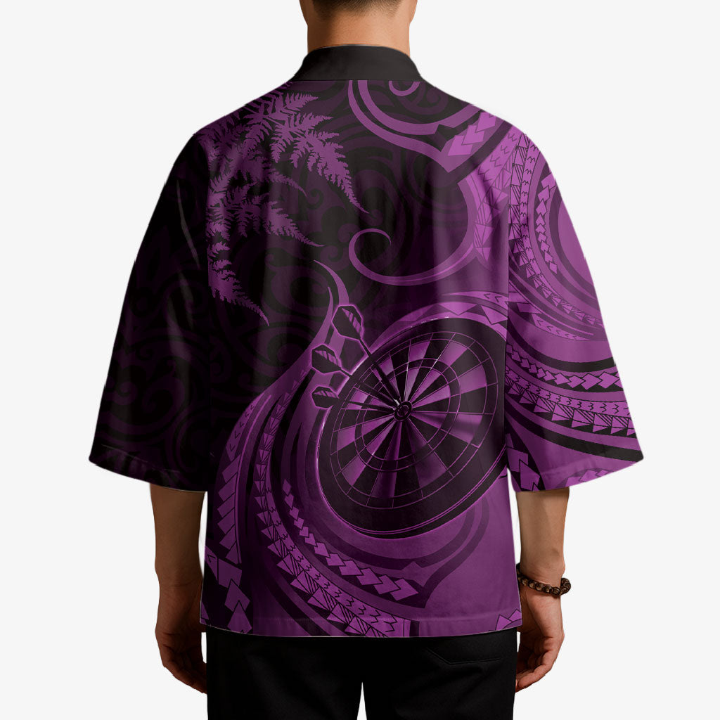 Personalised New Zealand Purple Darts Kimono Maori Fern Curve Style