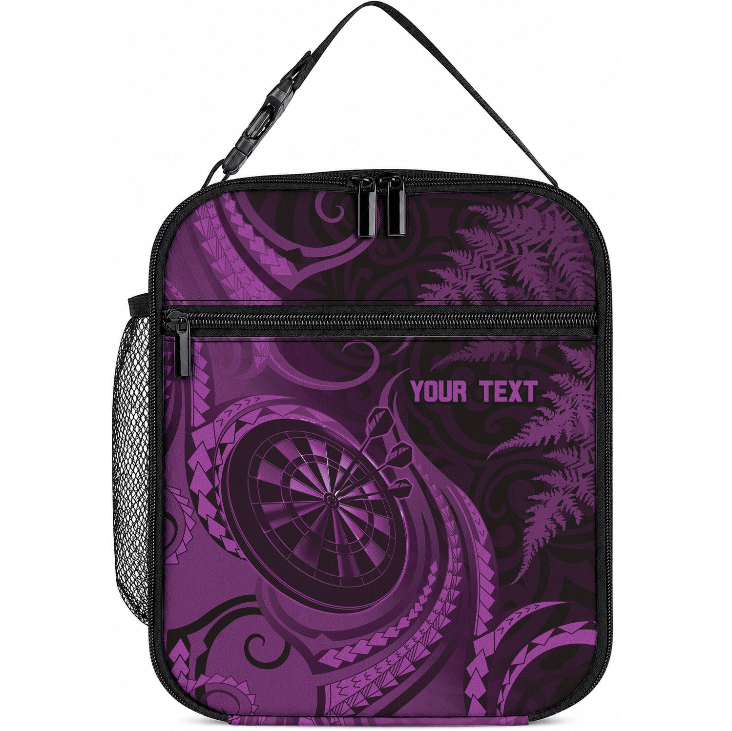 Personalised New Zealand Purple Darts Lunch Bag Maori Fern Curve Style LT05 10.2 × 8.3 × 4.3 inch Purple - Polynesian Pride