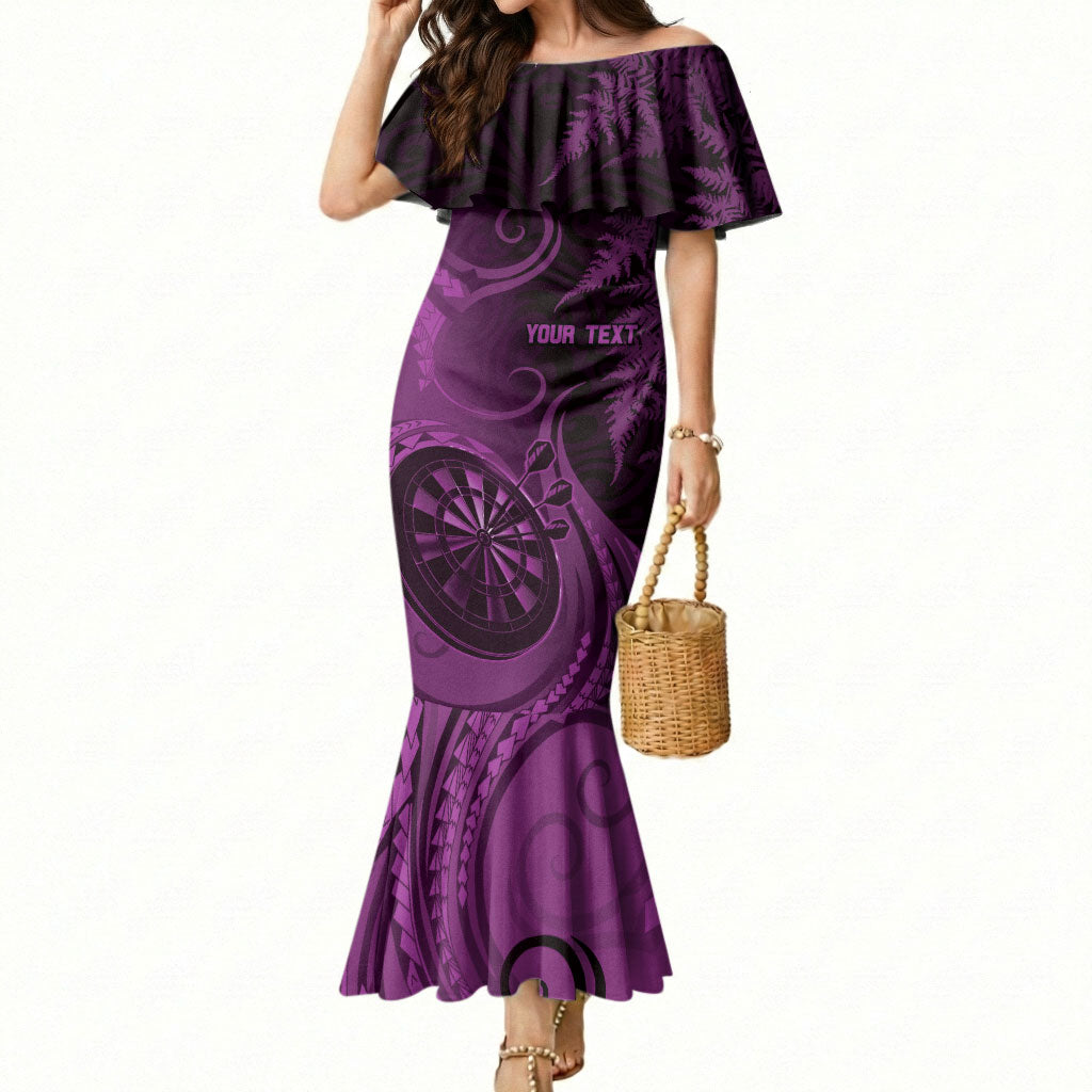 Personalised New Zealand Purple Darts Mermaid Dress Maori Fern Curve Style