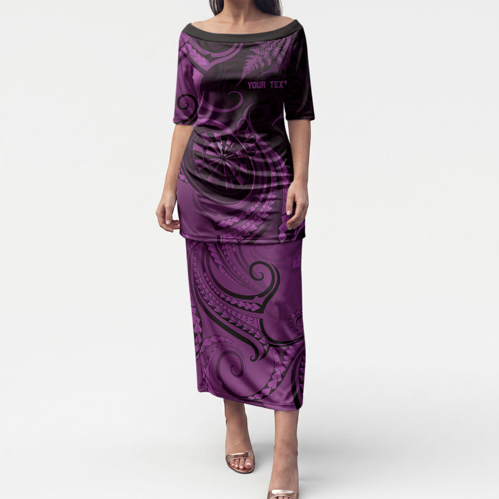 Personalised New Zealand Purple Darts Puletasi Maori Fern Curve Style LT05 Long Dress Purple - Polynesian Pride