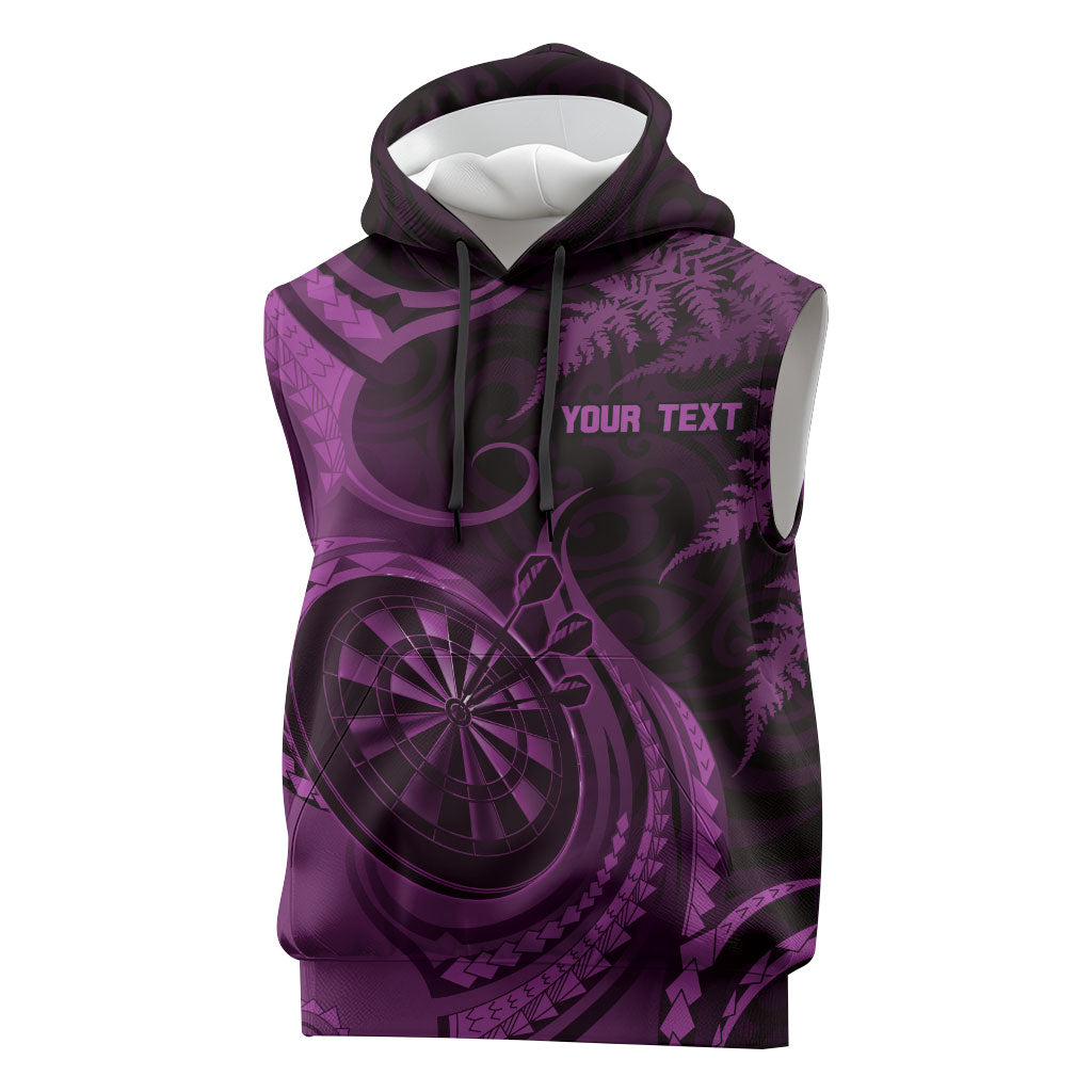Personalised New Zealand Purple Darts Sleeveless Hoodie Maori Fern Curve Style