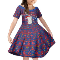 Personalized New Zealand Christmas Family Matching Tank Maxi Dress and Hawaiian Shirt Haka Fern Santa Tiki Meri Kirihimete LT05 Daughter's Dress Blue - Polynesian Pride