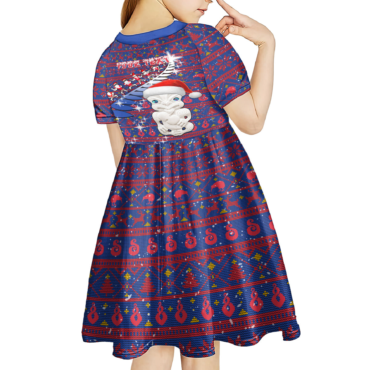 Personalized New Zealand Christmas Kid Short Sleeve Dress Haka Fern Santa Tiki Meri Kirihimete LT05 - Polynesian Pride