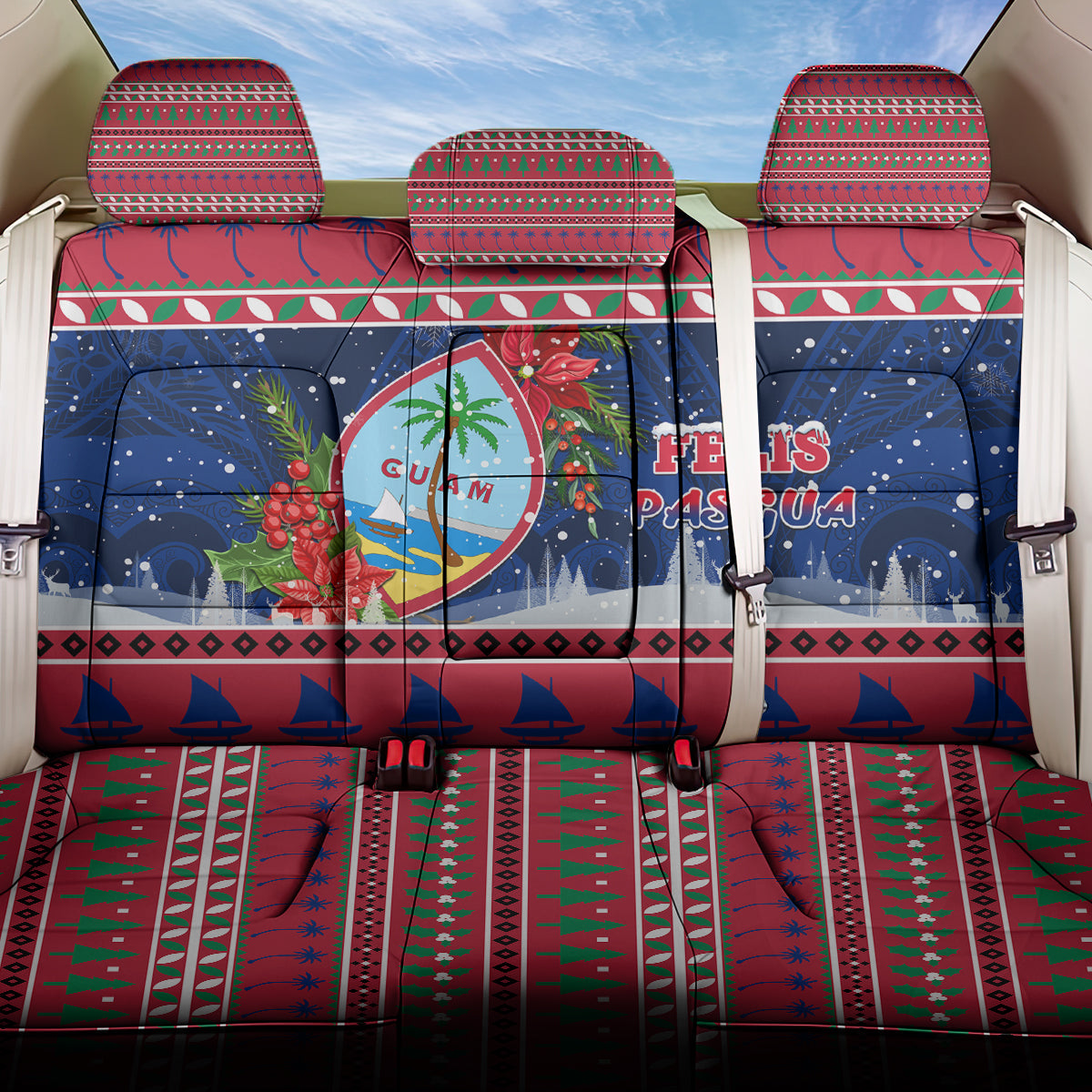Guam Christmas Back Car Seat Cover Guaman Seal Poinsettia Felis Pasgua LT05 One Size Red - Polynesian Pride