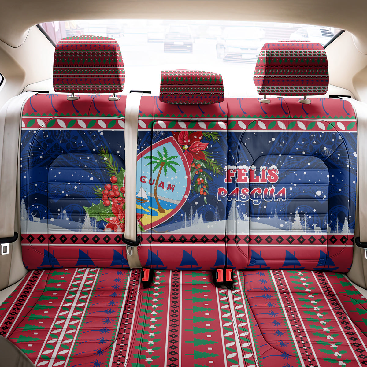 Guam Christmas Back Car Seat Cover Guaman Seal Poinsettia Felis Pasgua LT05 - Polynesian Pride