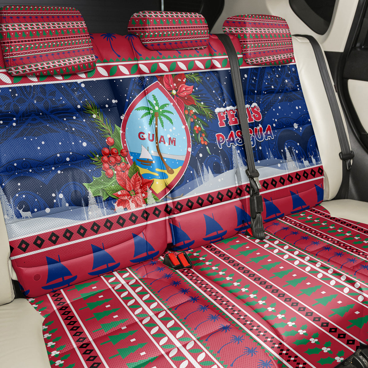 Guam Christmas Back Car Seat Cover Guaman Seal Poinsettia Felis Pasgua LT05 - Polynesian Pride