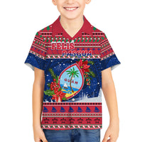 Guam Christmas Family Matching Short Sleeve Bodycon Dress and Hawaiian Shirt Guaman Seal Poinsettia Felis Pasgua LT05 Son's Shirt Red - Polynesian Pride