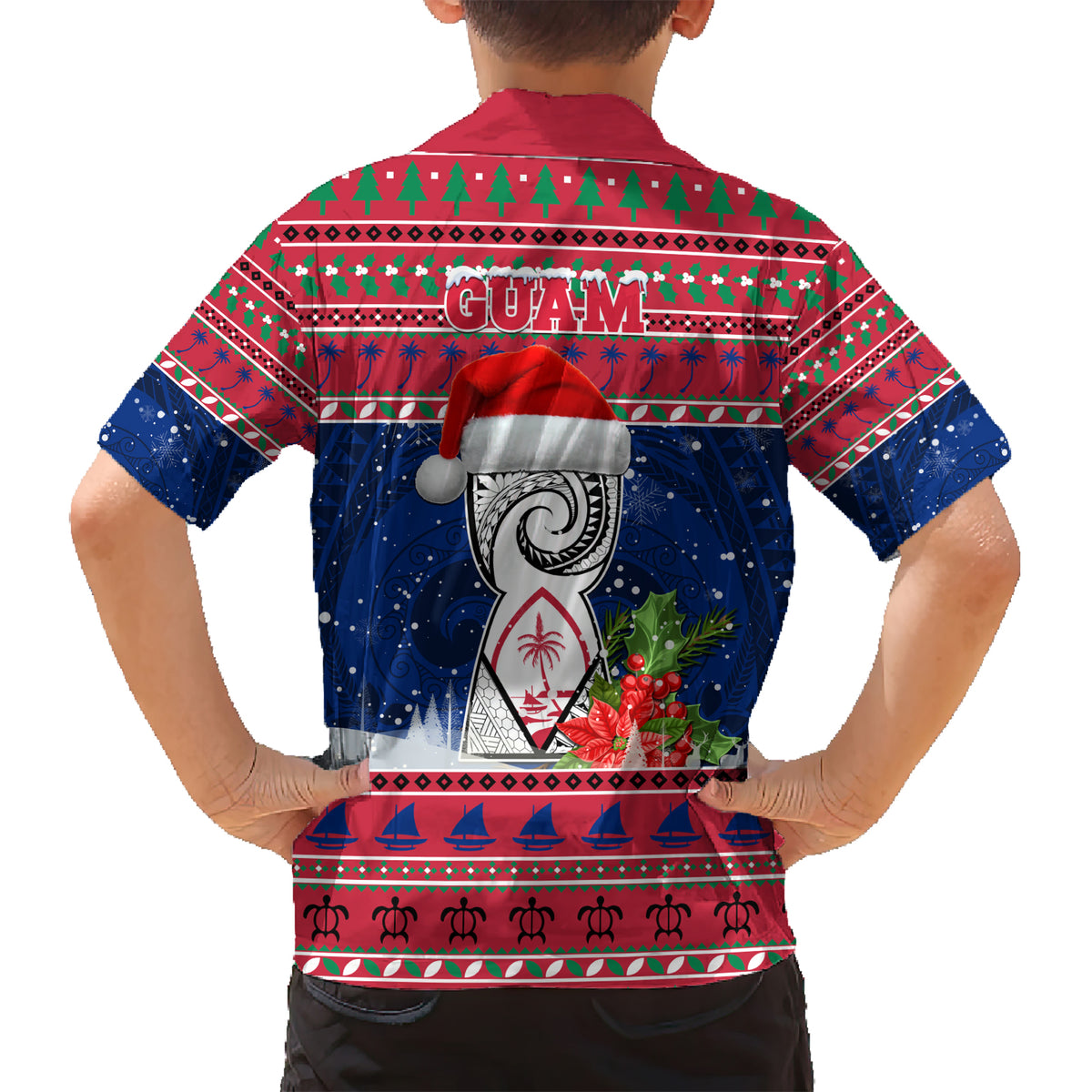 Guam Christmas Kid Hawaiian Shirt Guaman Seal Poinsettia Felis Pasgua LT05 - Polynesian Pride