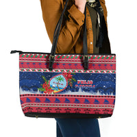 Guam Christmas Leather Tote Bag Guaman Seal Poinsettia Felis Pasgua LT05 - Polynesian Pride