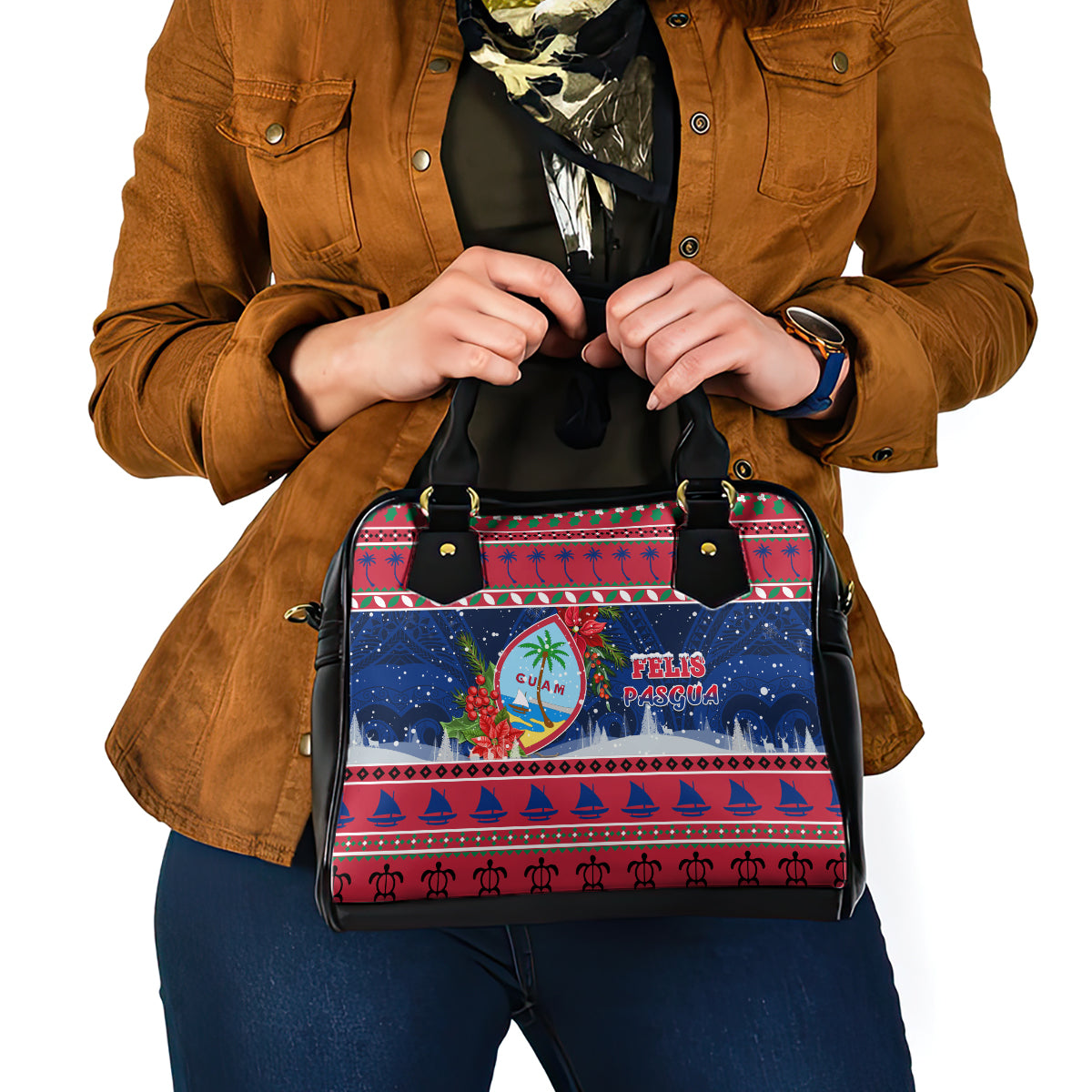 Guam Christmas Shoulder Handbag Guaman Seal Poinsettia Felis Pasgua LT05 - Polynesian Pride