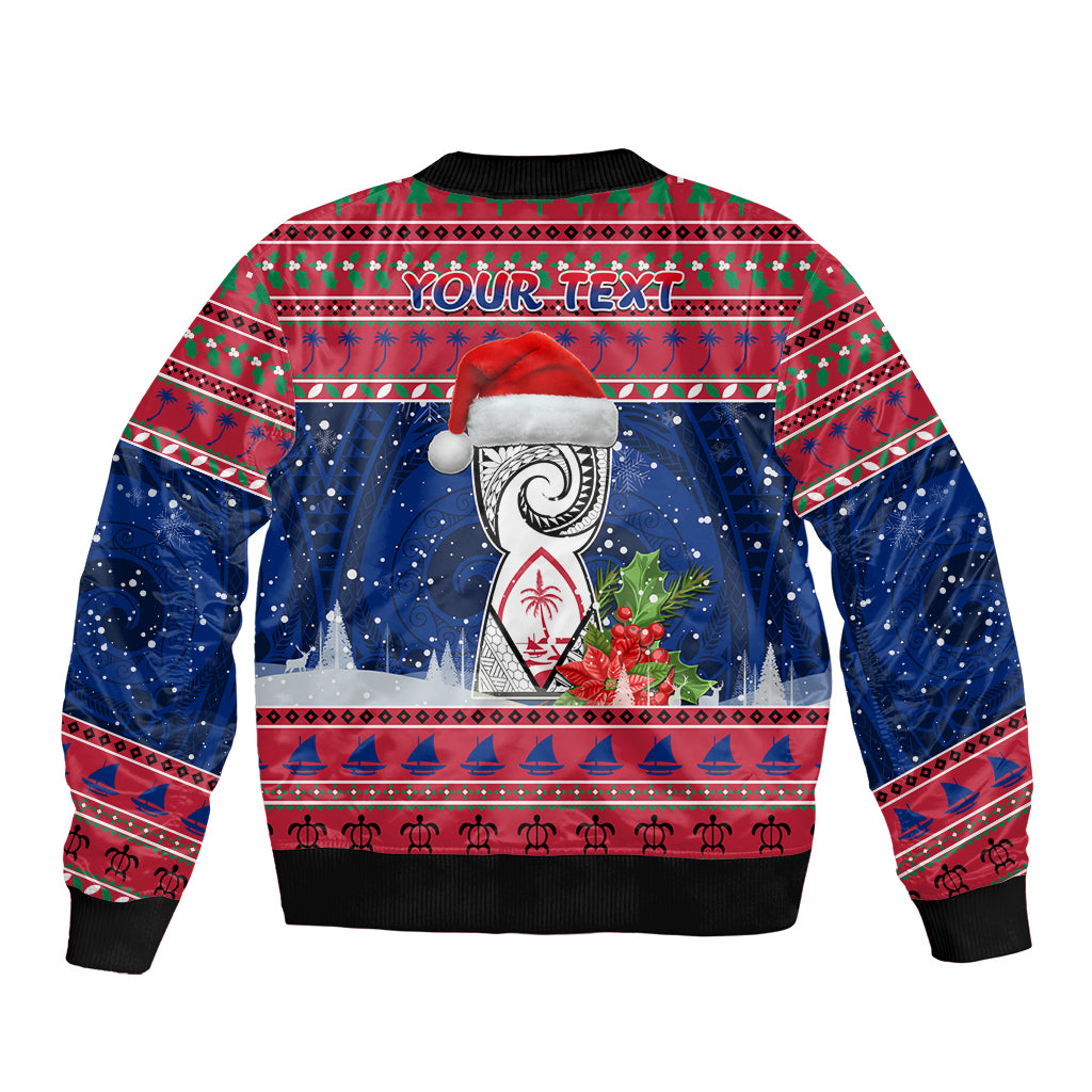 Personalized Guam Christmas Bomber Jacket Guaman Seal Poinsettia Felis Pasgua LT05 - Polynesian Pride