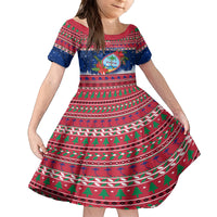 Personalized Guam Christmas Kid Short Sleeve Dress Guaman Seal Poinsettia Felis Pasgua LT05 KID Red - Polynesian Pride