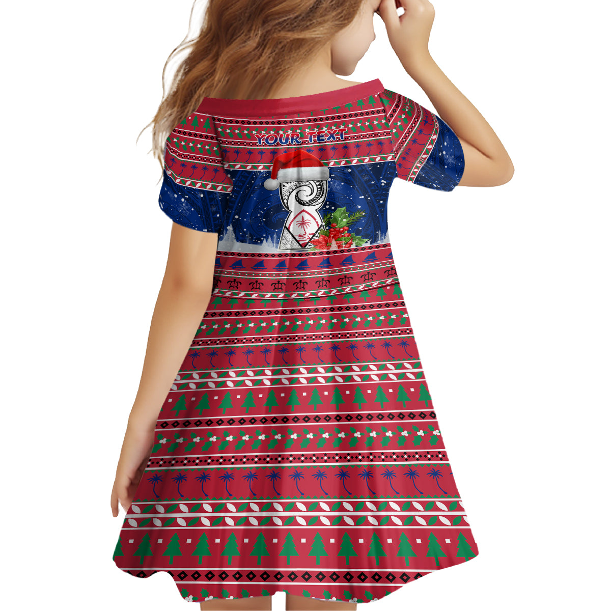 Personalized Guam Christmas Kid Short Sleeve Dress Guaman Seal Poinsettia Felis Pasgua LT05 - Polynesian Pride