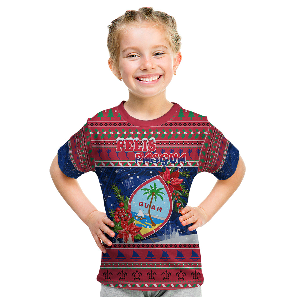 Personalized Guam Christmas Kid T Shirt Guaman Seal Poinsettia Felis Pasgua LT05 Red - Polynesian Pride