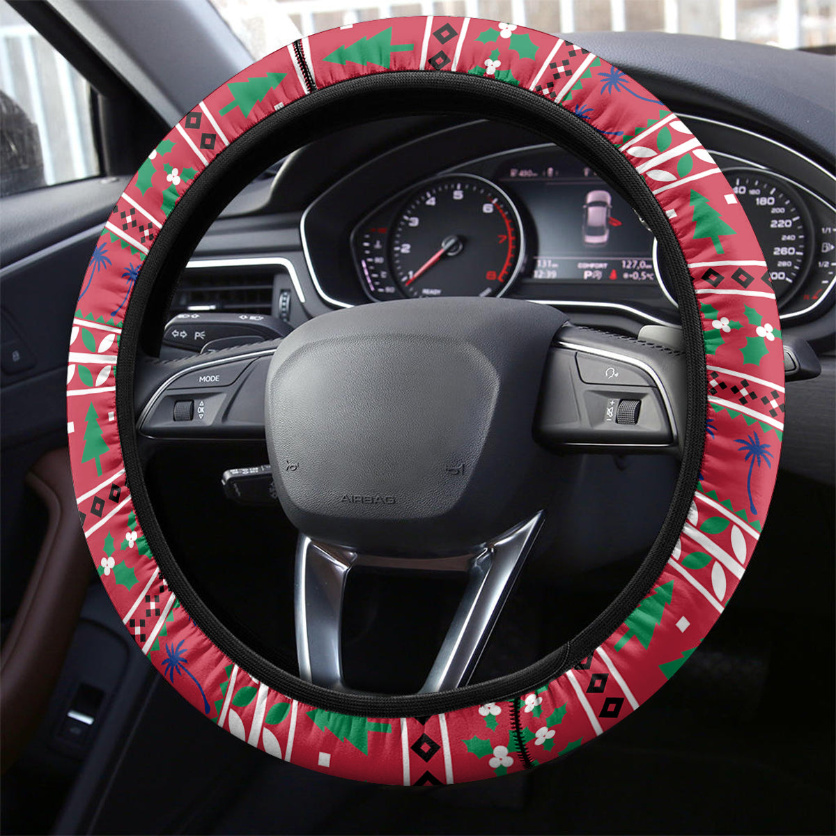 Guam Christmas Steering Wheel Cover Guaman Seal Poinsettia Felis Pasgua LT05 - Polynesian Pride