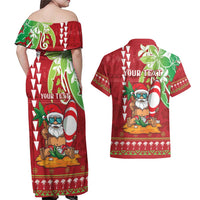 Personalised Hawaii Christmas Couples Matching Off Shoulder Maxi Dress and Hawaiian Shirt Funny Santa Claus Surf Mele Kalikimaka LT05 - Polynesian Pride